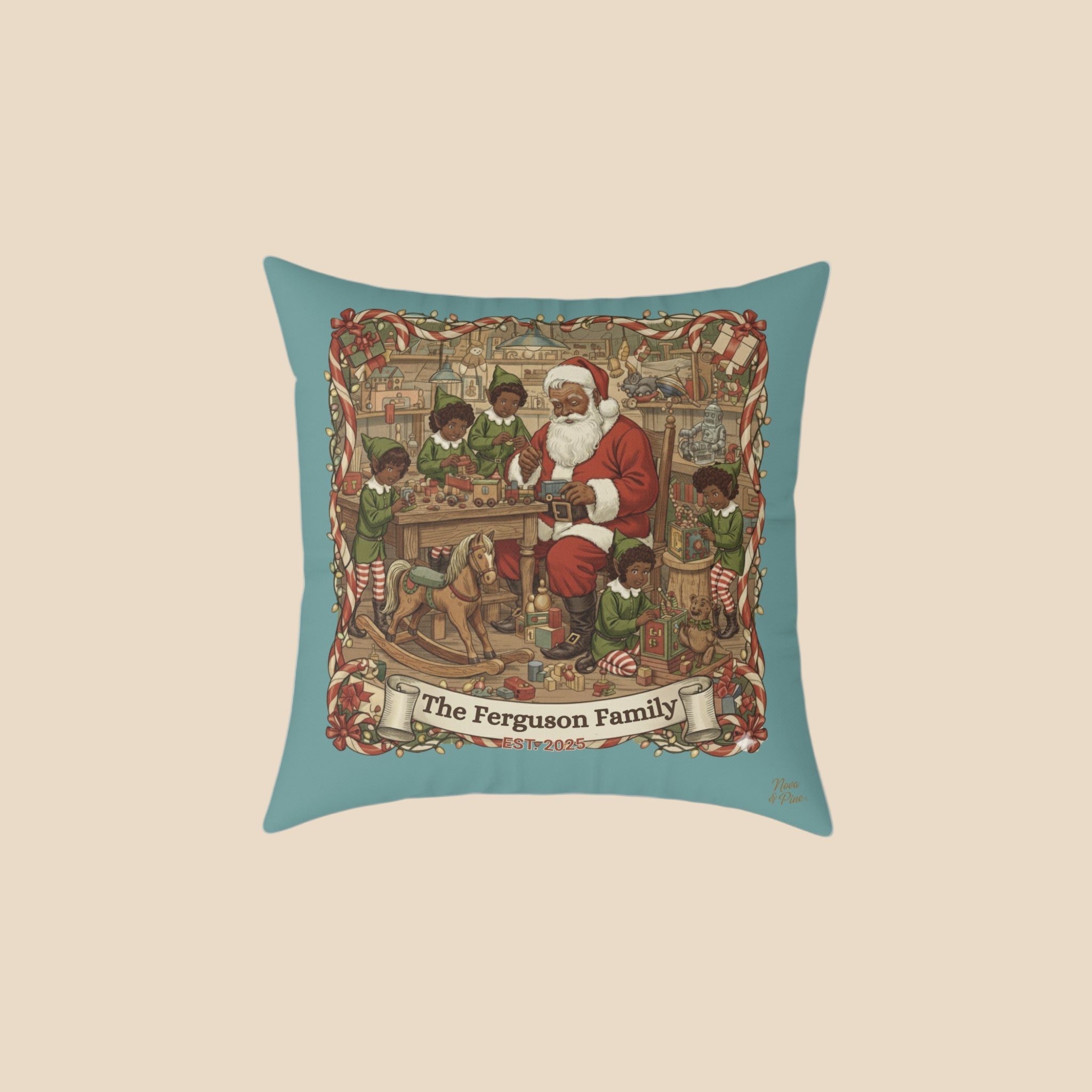 Personalized Vintage Santa Workshop Pillow