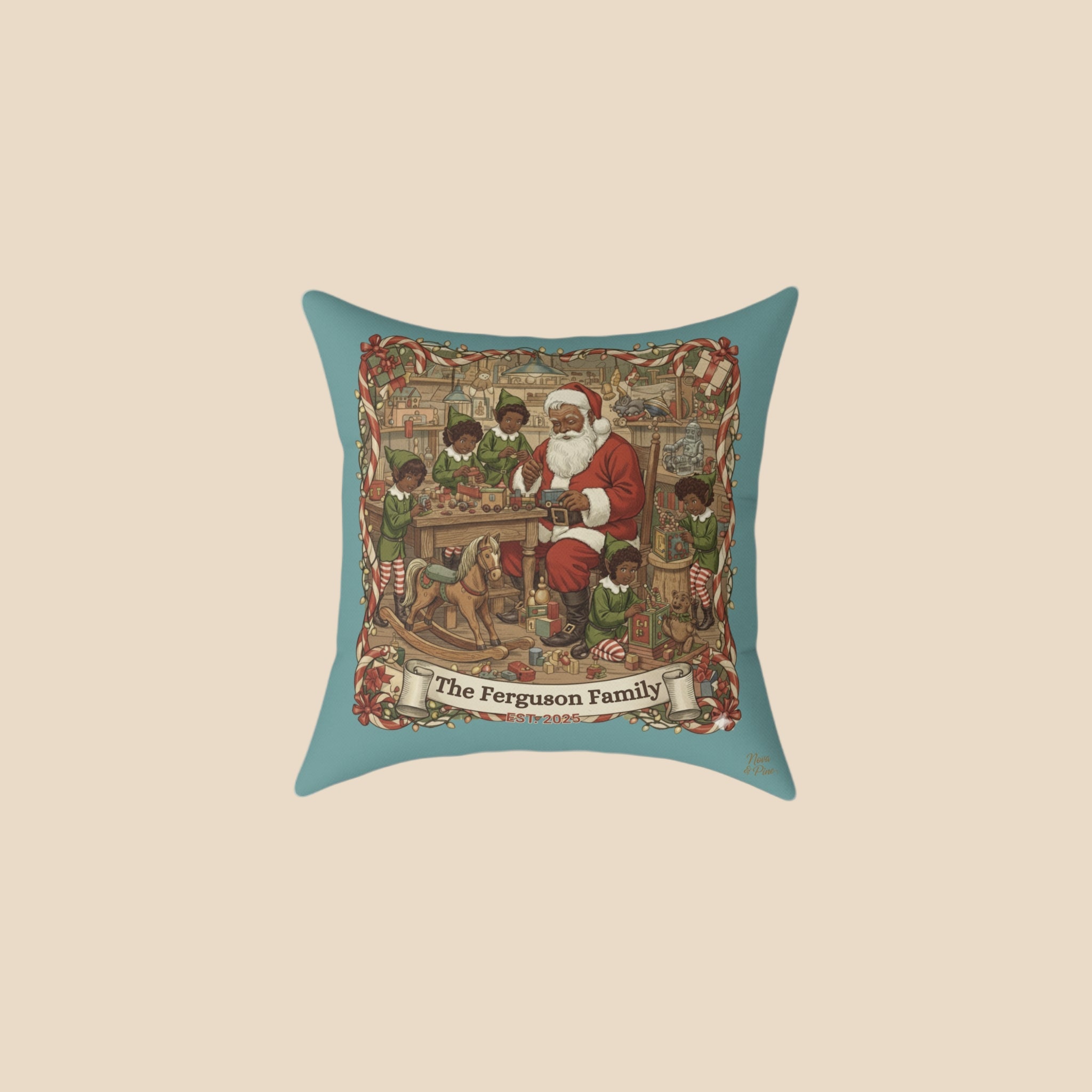 Personalized Vintage Santa Workshop Pillow