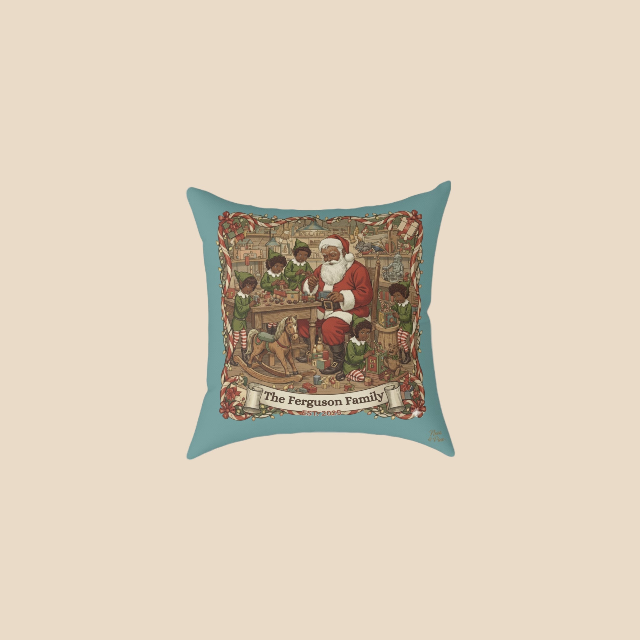 Personalized Vintage Santa Workshop Pillow