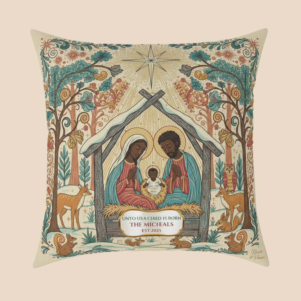 Personalized Nativity Scene Decorative Pillow