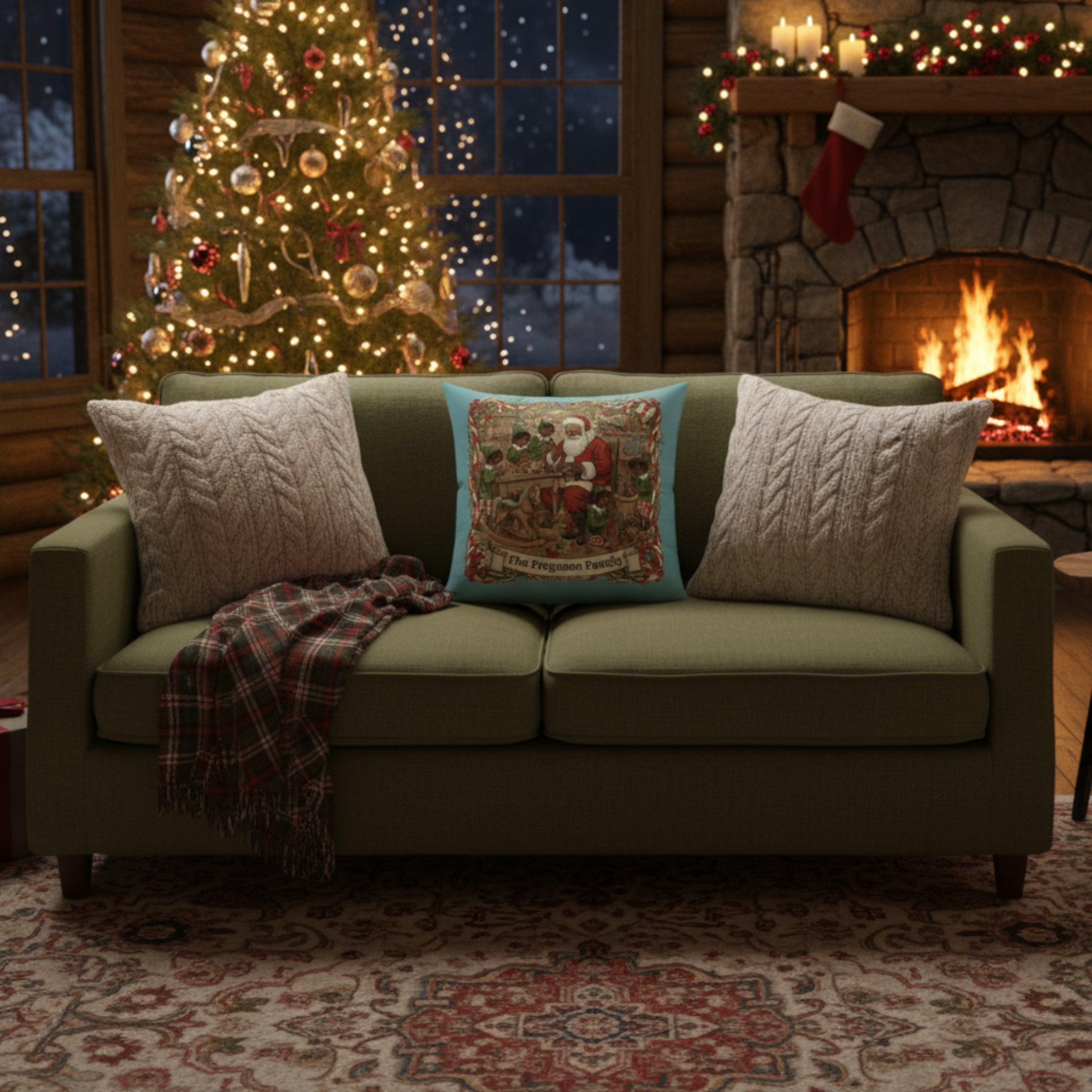 Personalized Vintage Santa Workshop Pillow