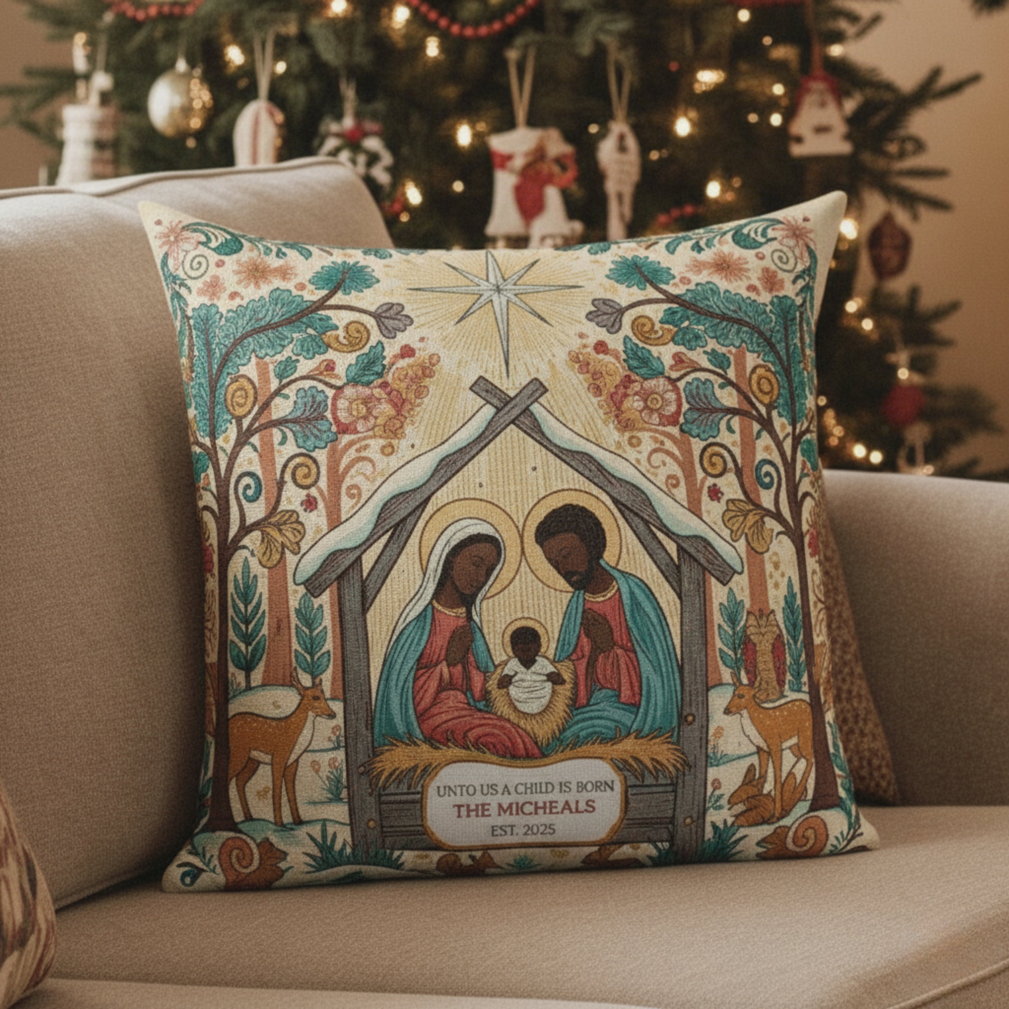 Personalized Nativity Scene Decorative Pillow