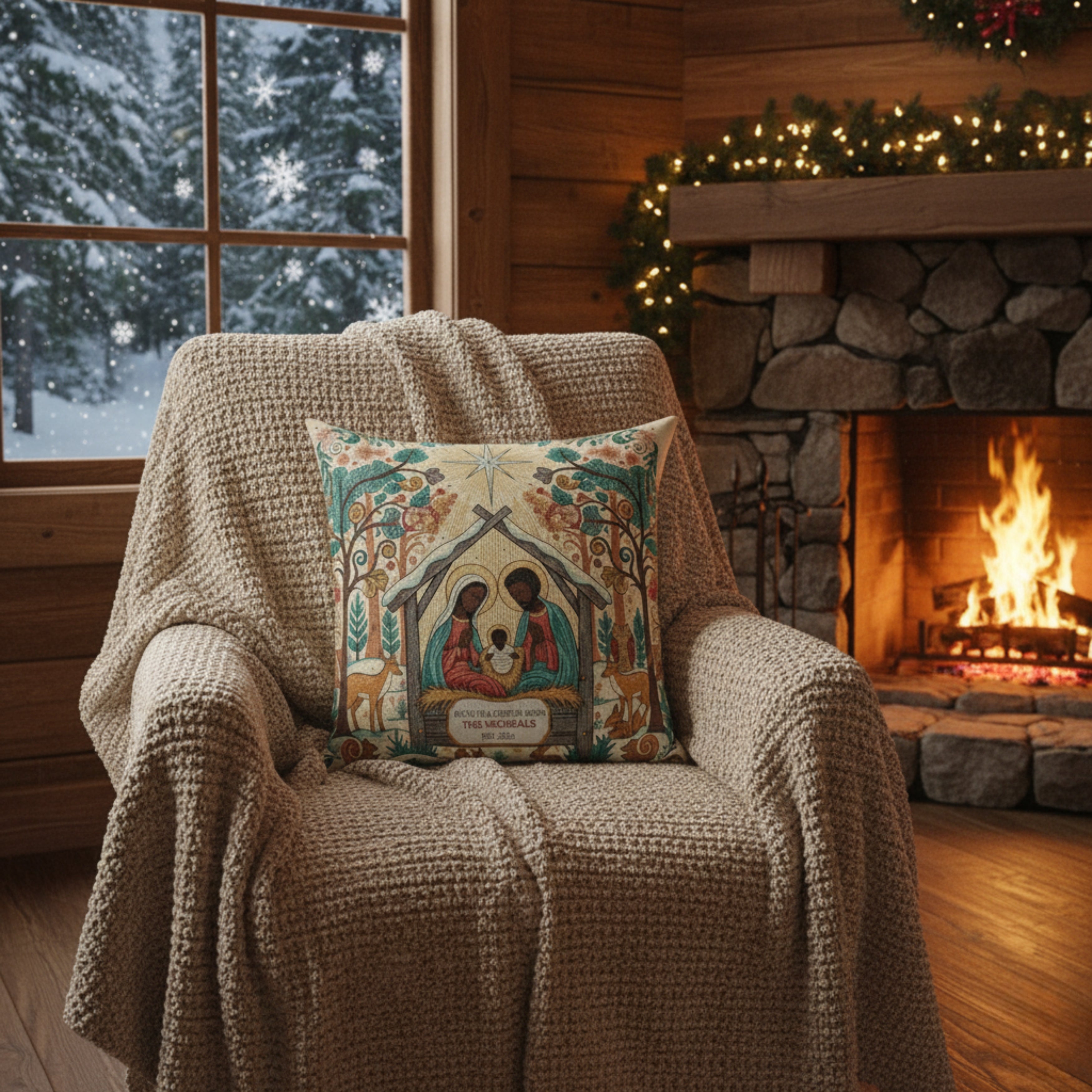 Personalized Nativity Scene Decorative Pillow