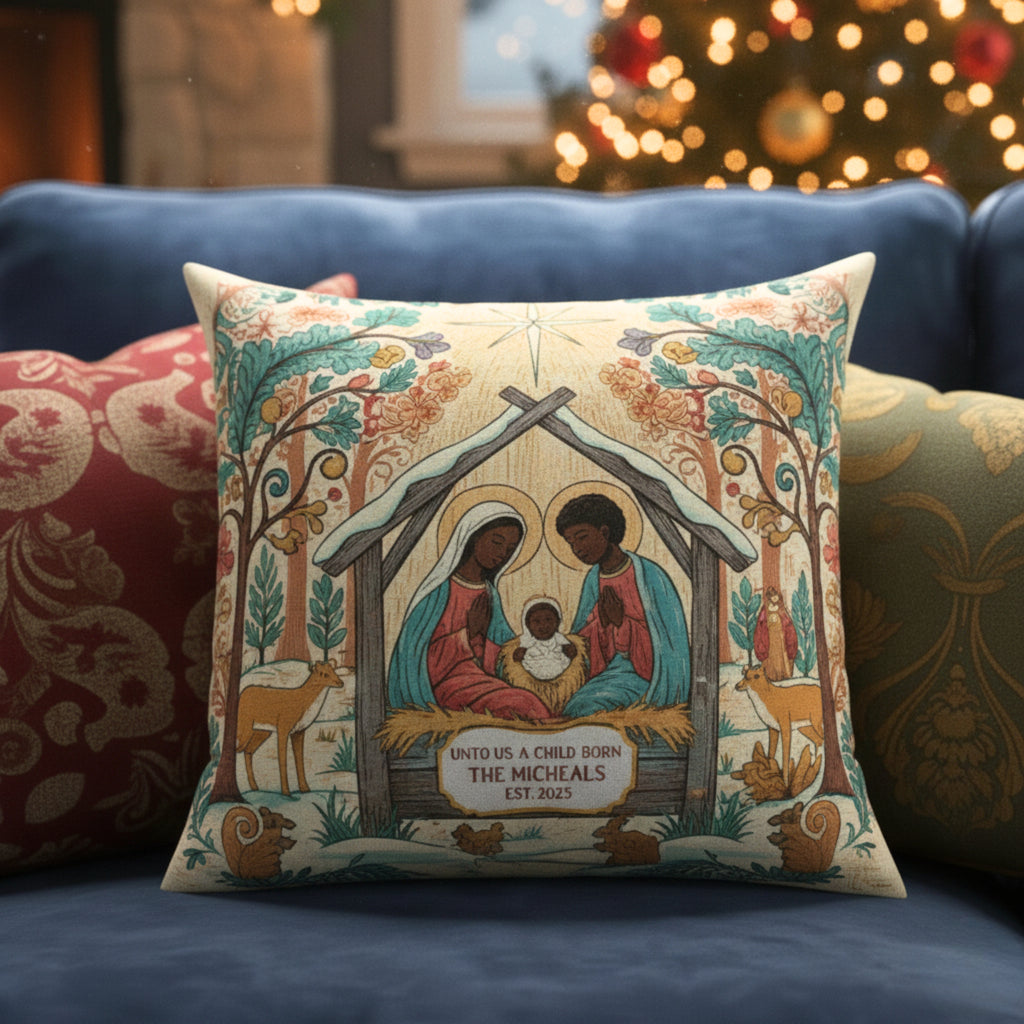 Personalized Nativity Scene Decorative Pillow