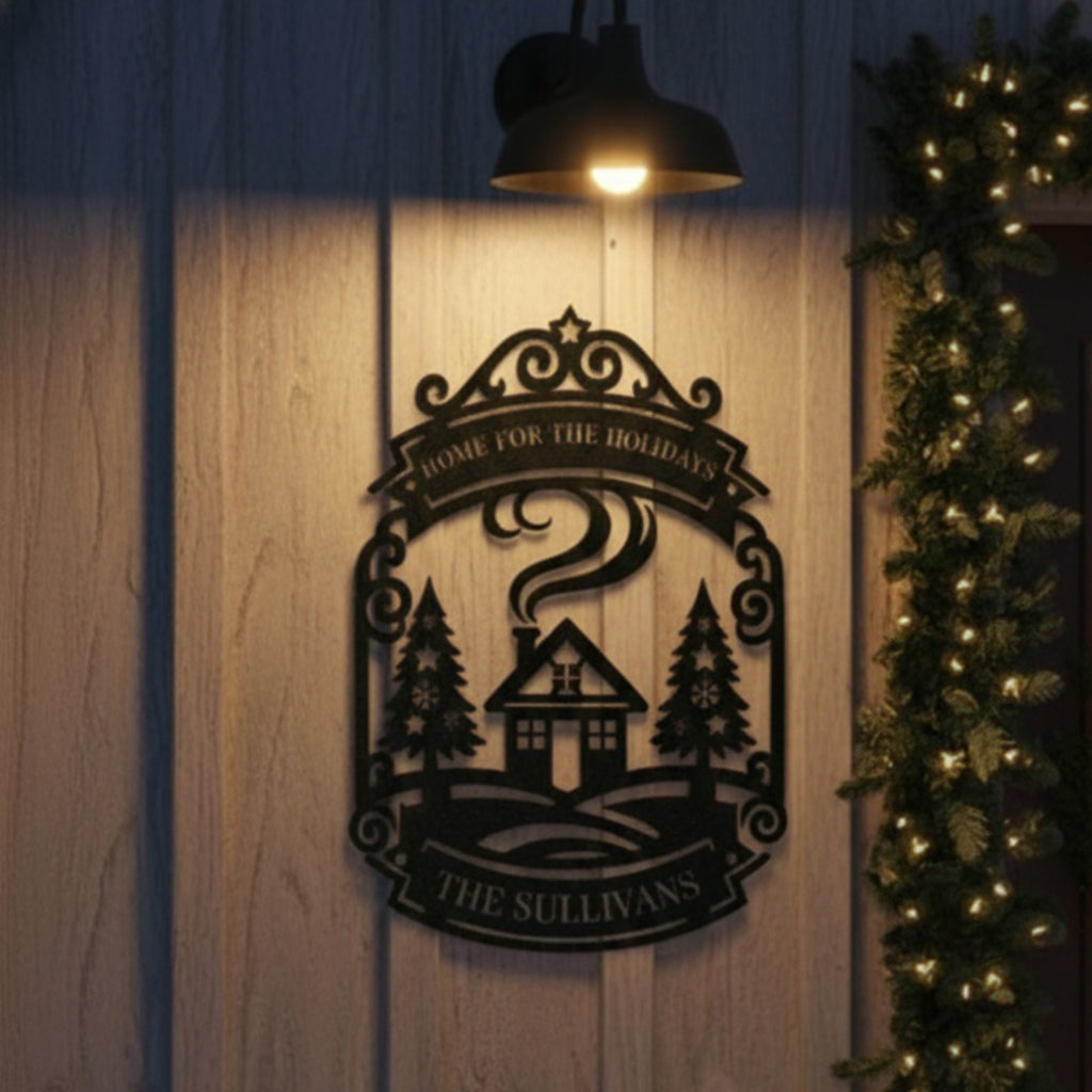 Personalized Home For The Holidays Metal Sign