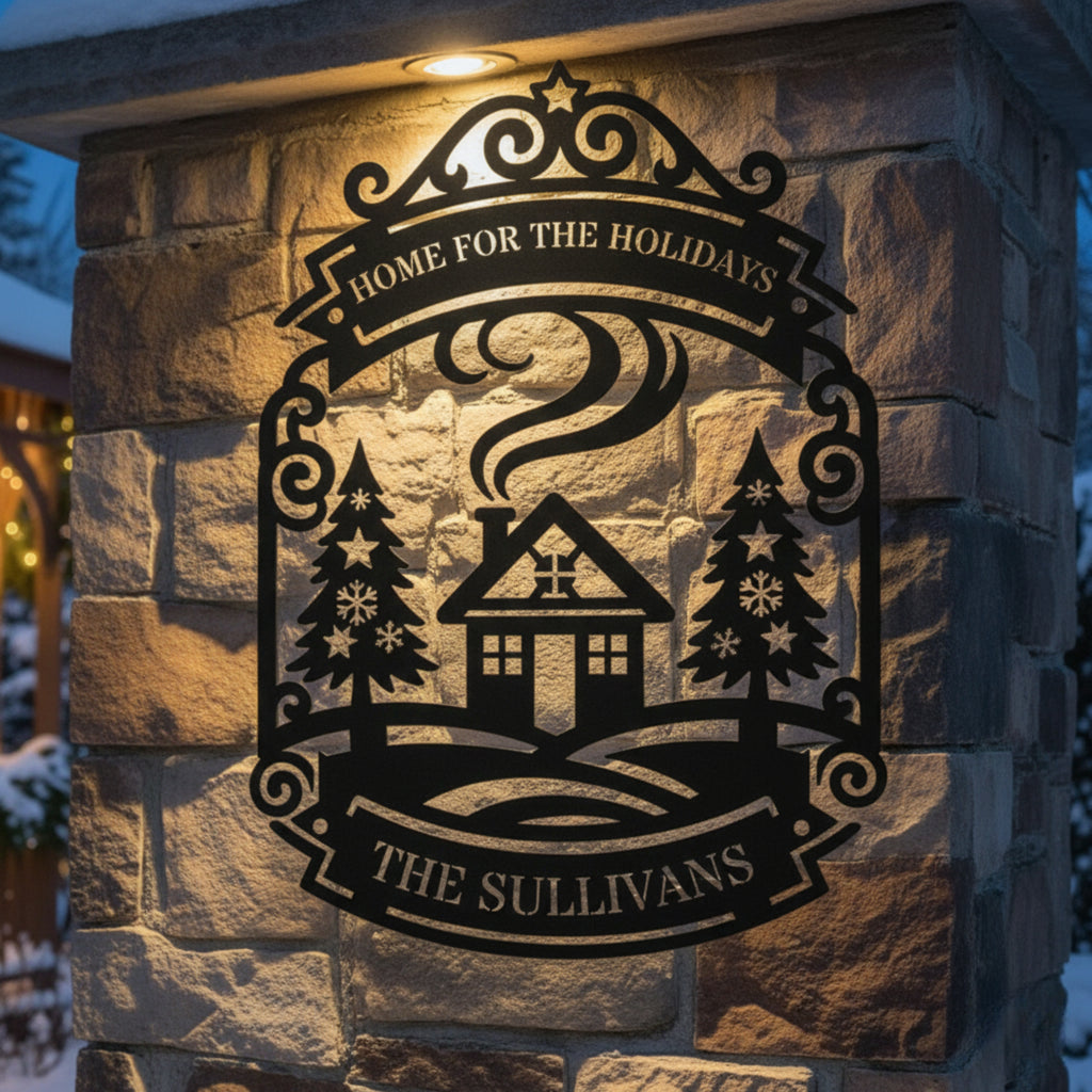 Personalized Home For The Holidays Metal Sign
