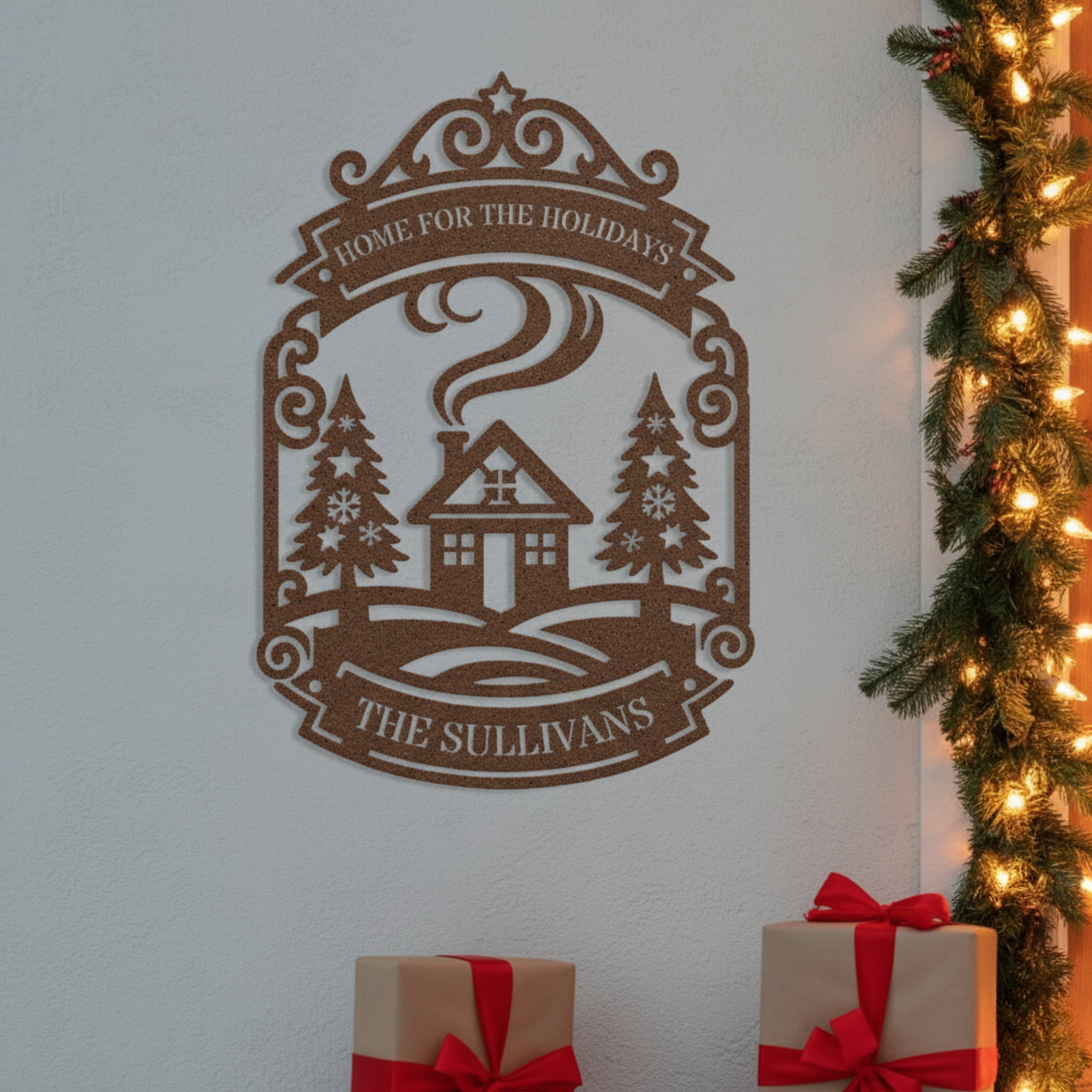 Personalized Home For The Holidays Metal Sign