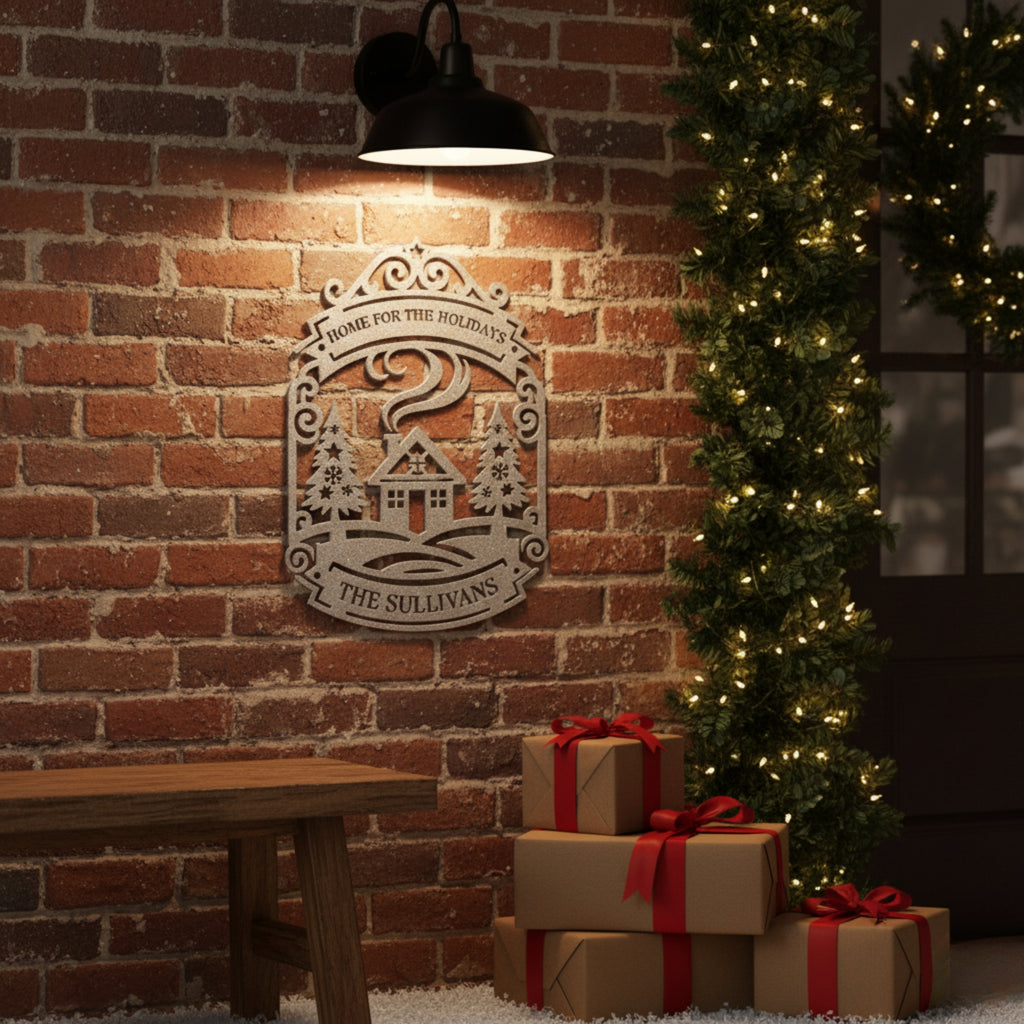 Personalized Home For The Holidays Metal Sign