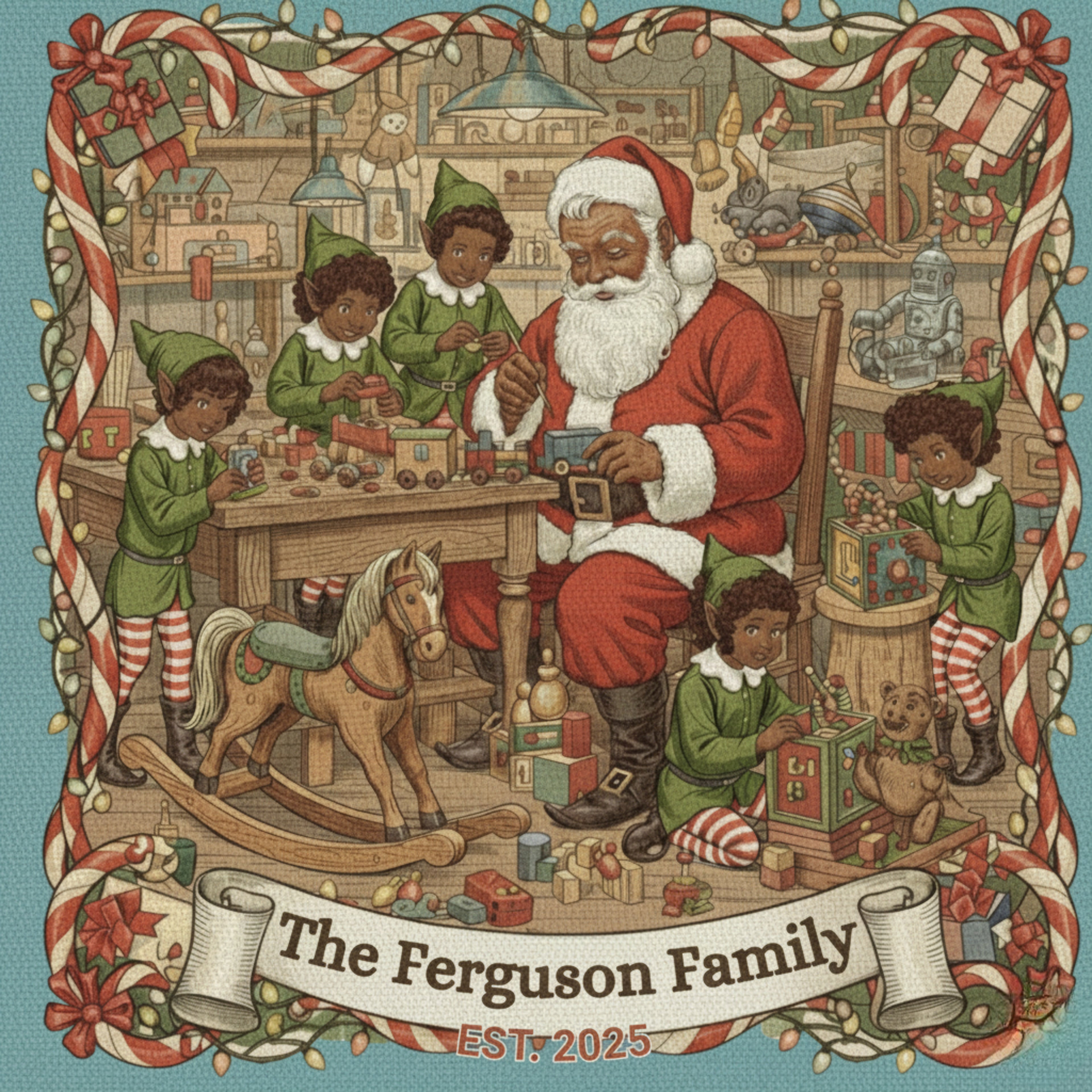 Personalized Vintage Santa Workshop Pillow