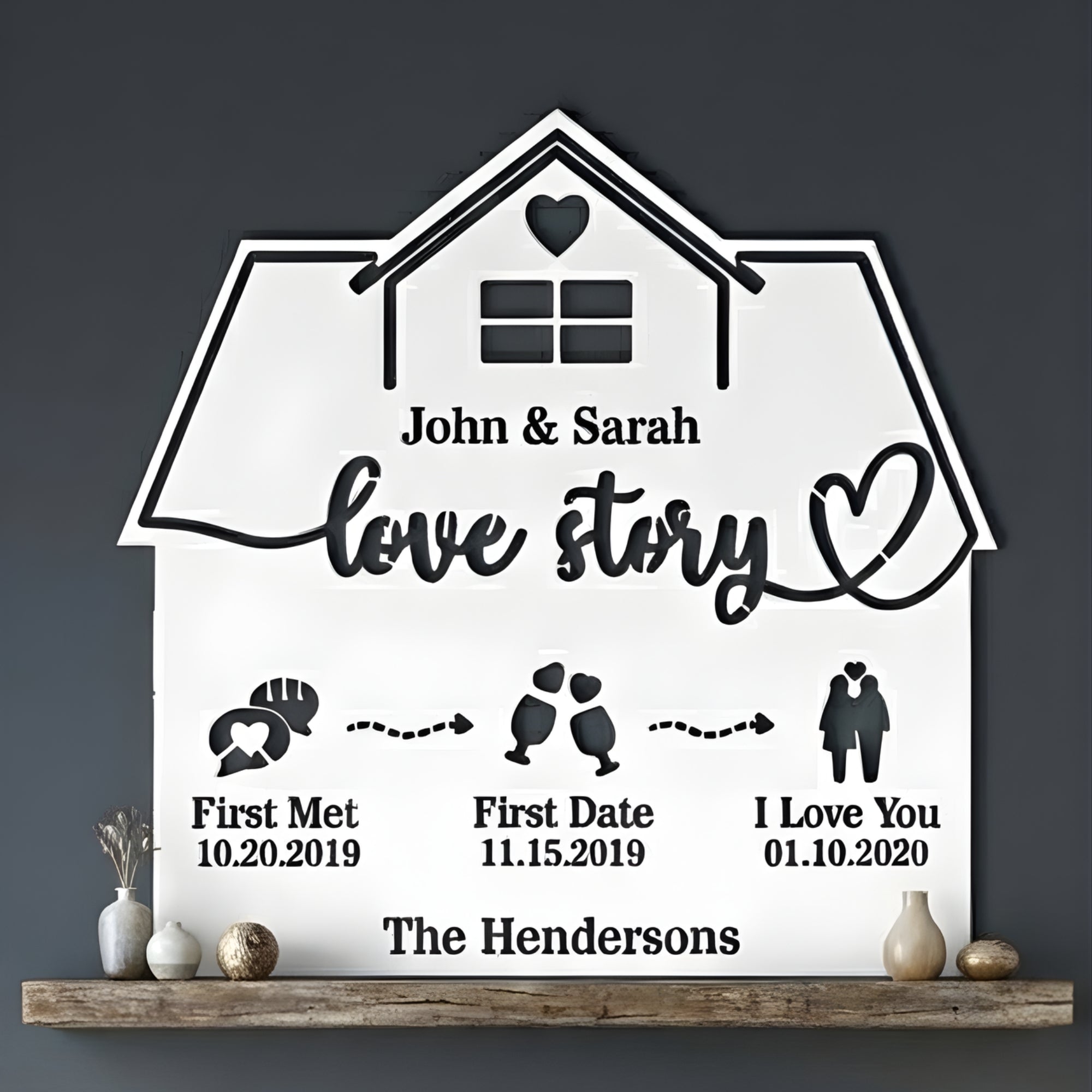 Personalized  Love Story Metal Wall Art (I love You)