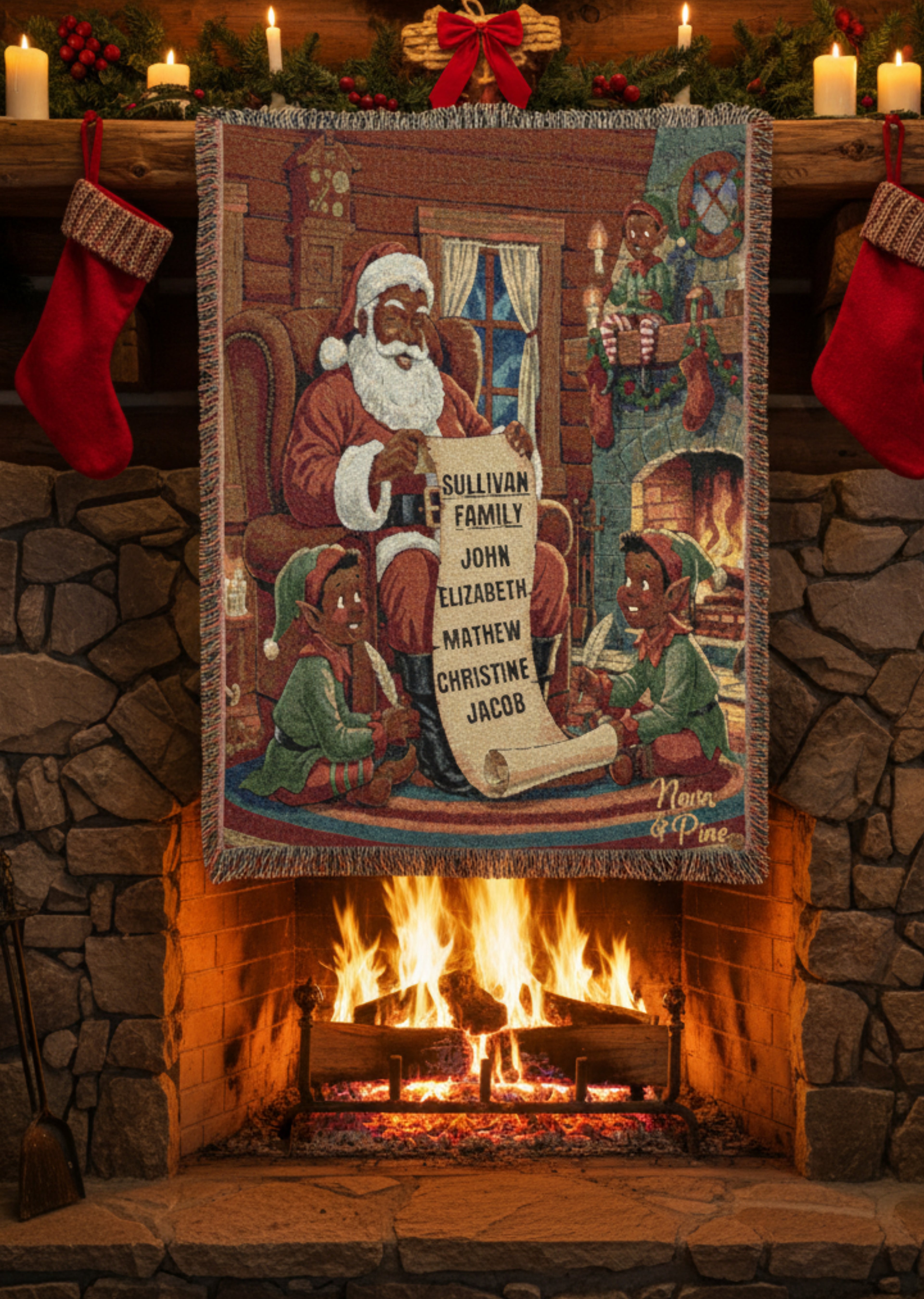 Personalized Vintage Woven Blanket Santa's List