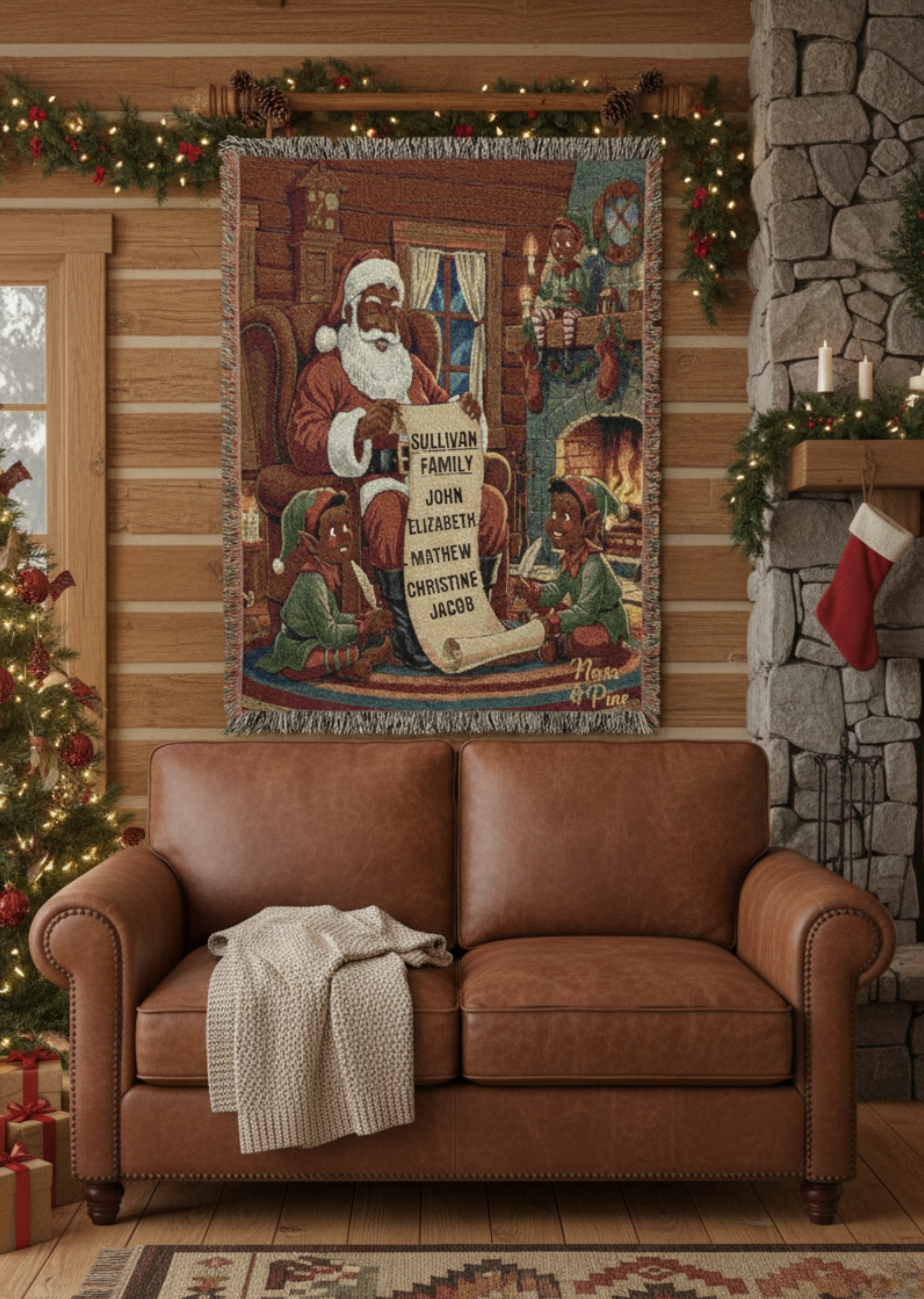 Personalized Vintage Woven Blanket Santa's List