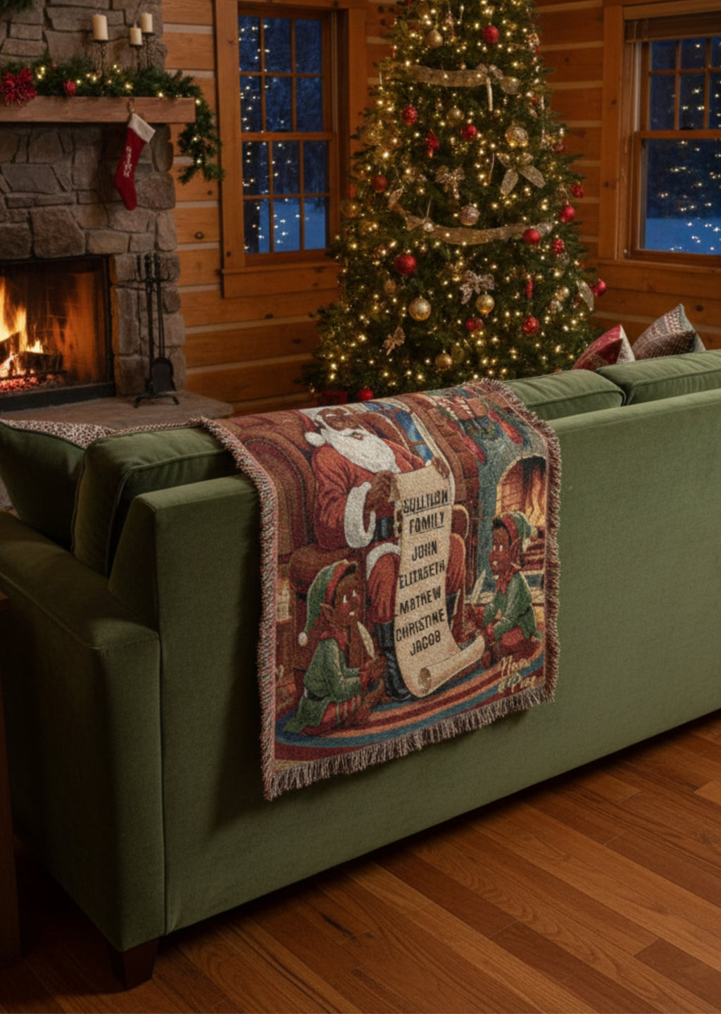 Personalized Vintage Woven Blanket Santa's List